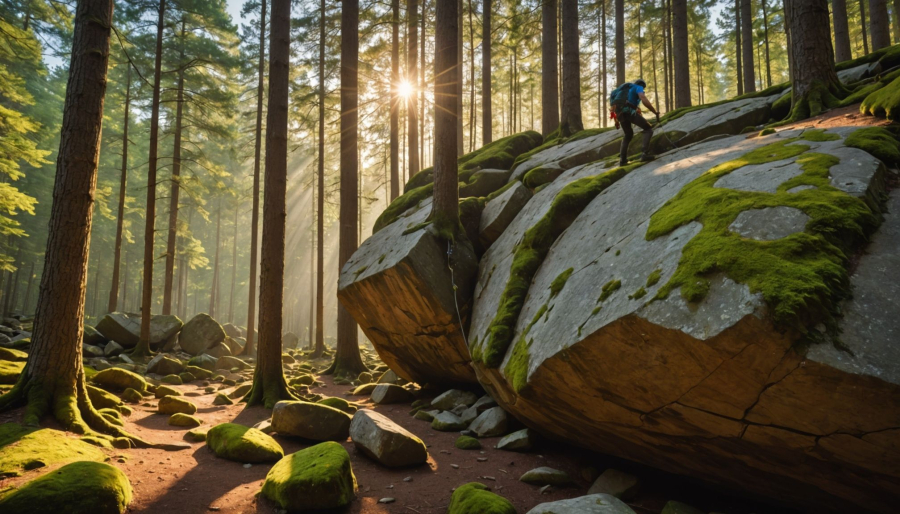 Bouldern in fontainebleau: natur, felsen und camping erleben